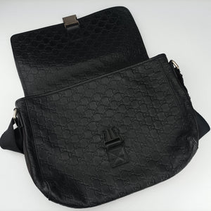 Pre-owned Gucci Guccissima Rubber Messenger Black Leather 246067 shoulderbag | stylenewstar