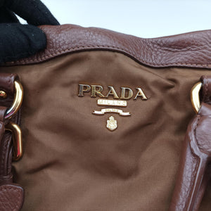 Secondhand Prada Tessuto Nappa Gaufre Satchel Rovere Brown nylon×Leather shoulderbag | stylenewstar
