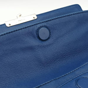 Pre-owned Prada Sound Lock Blue SAFFIANO Leather shoulderbag | stylenewstar
