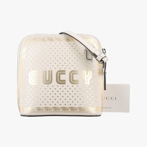 Vintage Gucci SEGA collaboration GUCCY print White Leather 511189 shoulderbag | stylenewstar