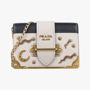 Pre-owned Prada Astrology Cahier White×Black Saffiano leather×Leather shoulderbag | stylenewstar