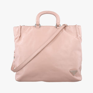 Secondhand Prada Triangle Logo tote Pink Leather shoulderbag | stylenewstar