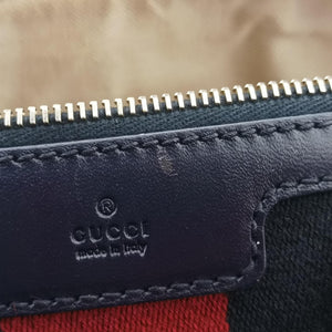 Pre-owned Gucci Sherry Line navy×red×beige Leather×canvas 269876 shoulderbag | stylenewstar