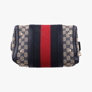 Pre-owned Gucci Sherry Line navy×red×beige Leather×canvas 269876 shoulderbag | stylenewstar