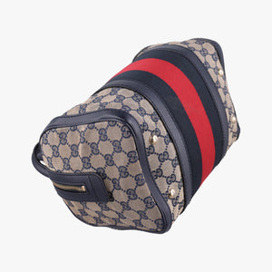 Pre-owned Gucci Sherry Line navy×red×beige Leather×canvas 269876 shoulderbag | stylenewstar