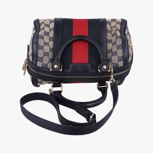 Pre-owned Gucci Sherry Line navy×red×beige Leather×canvas 269876 shoulderbag | stylenewstar