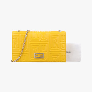 Pre-owned Fendi Embossed Logo Yellow Leather 8M0219YM shoulderbag | stylenewstar