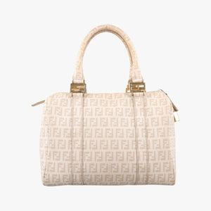 Secondhand Fendi Zucchino boston Beige PVC coated canvas 8BL068 handbag | stylenewstar
