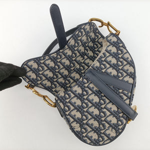 Pre-owned Christian Dior Saddle Navy×grey Jacquard handbag | stylenewstar