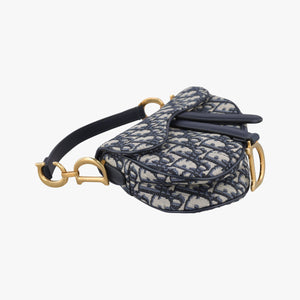 Pre-owned Christian Dior Saddle Navy×grey Jacquard handbag | stylenewstar