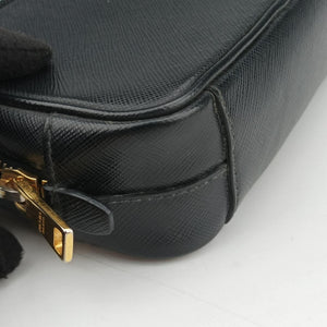 Pre-owned Prada Ribbon Mini Pochette Black SAFFIANO Leather 1NF674 shoulderbag | stylenewstar