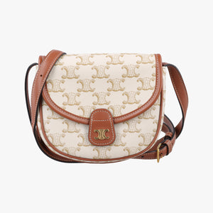 Pre-owned Celine Triomphe Mini Besace White×brown PVC coated canvas shoulderbag | stylenewstar