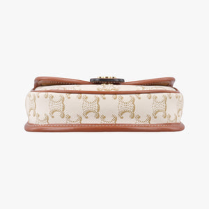 Pre-owned Celine Triomphe Mini Besace White×brown PVC coated canvas shoulderbag | stylenewstar