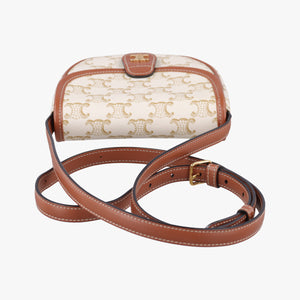 Pre-owned Celine Triomphe Mini Besace White×brown PVC coated canvas shoulderbag | stylenewstar