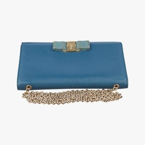 Pre-owned Ferragamo Ginny Vara Blue Leather shoulderbag | stylenewstar