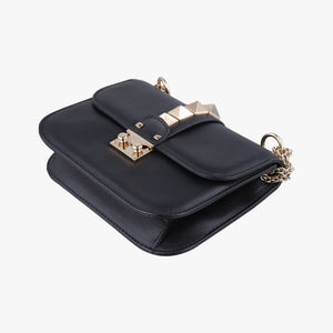 Pre-owned Valentino Rockstud Glam Lock Black Leather shoulderbag | stylenewstar