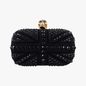 Pre-owned Alexander McQueen Studded Britannia Skull Box Black suede clutchbag | stylenewstar