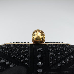 Pre-owned Alexander McQueen Studded Britannia Skull Box Black suede clutchbag | stylenewstar