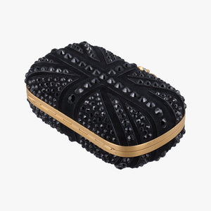 Pre-owned Alexander McQueen Studded Britannia Skull Box Black suede clutchbag | stylenewstar