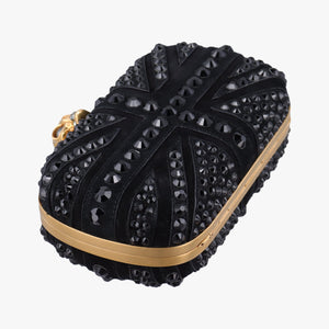 Pre-owned Alexander McQueen Studded Britannia Skull Box Black suede clutchbag | stylenewstar