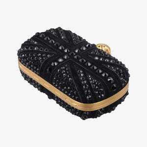 Pre-owned Alexander McQueen Studded Britannia Skull Box Black suede clutchbag | stylenewstar
