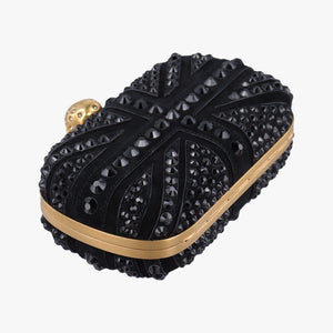 Pre-owned Alexander McQueen Studded Britannia Skull Box Black suede clutchbag | stylenewstar