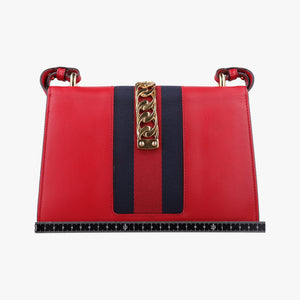 Pre-owned Gucci Sylvie Red×navy Leather 421882 shoulderbag | stylenewstar