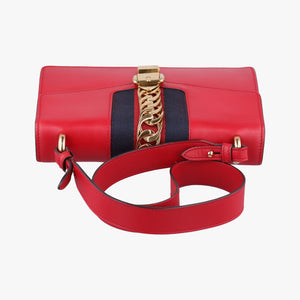 Pre-owned Gucci Sylvie Red×navy Leather 421882 shoulderbag | stylenewstar