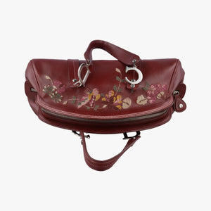 Pre-owned Christian Dior Romantic Flowers Burgundy Leather shoulderbag | stylenewstar