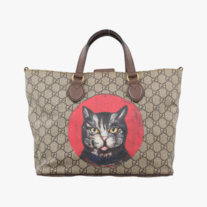 Pre-owned Gucci GG Supreme Bosco PATCHED beige×Multicolour PVC coated canvas 473887 handbag | stylenewstar