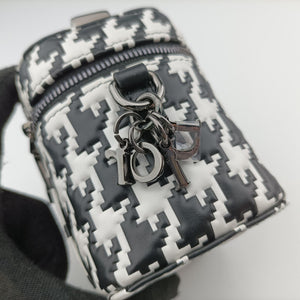 Pre-owned Christian Dior Houndstooth vanity bag Black and White Leather shoulderbag | stylenewstar