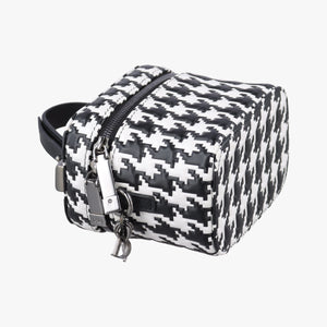 Pre-owned Christian Dior Houndstooth vanity bag Black and White Leather shoulderbag | stylenewstar