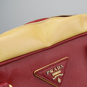 Pre-owned Prada Triangle logo Red×Yellow Patent shoulderbag | stylenewstar