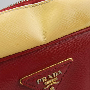 Pre-owned Prada Triangle logo Red×Yellow Patent shoulderbag | stylenewstar