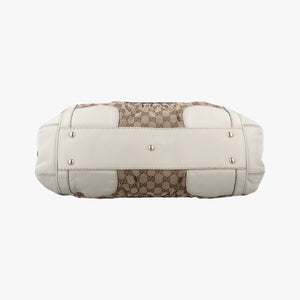 Vintage Gucci Dialux Queen Large White × Brown Leather×canvas 189883 handbag | stylenewstar