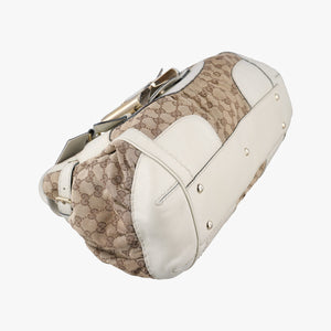 Vintage Gucci Dialux Queen Large White × Brown Leather×canvas 189883 handbag | stylenewstar