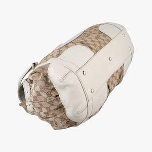 Vintage Gucci Dialux Queen Large White × Brown Leather×canvas 189883 handbag | stylenewstar
