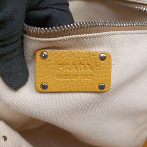 Vintage Prada Tote bag Beige x Yellowe x multi Canvas x Leather handbag | stylenewstar