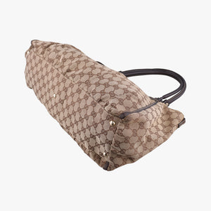 Pre-owned Gucci Abbey D-ring Hobo Beige x Brown Canvas x Leather 190525 handbag | stylenewstar