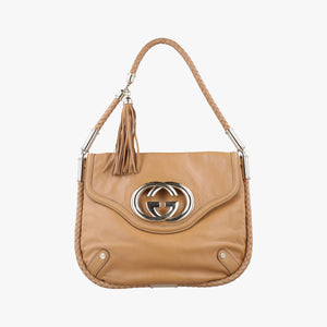 Pre-owned Gucci Dialux Britt Hobo Beige leather 167732 shoulderbag | stylenewstar