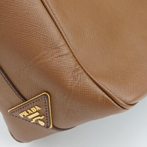 Pre-owned Prada Convertible Top Handle Brown SAFFIANO Leather BL0757 handbag | stylenewstar