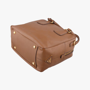 Pre-owned Prada Convertible Top Handle Brown SAFFIANO Leather BL0757 handbag | stylenewstar