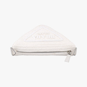Pre-owned Prada Triangle Logo White Straw shoulderbag | stylenewstar