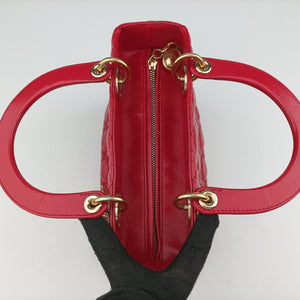 Pre-owned Christian Dior Lady Dior Red lambskin shoulderbag | stylenewstar