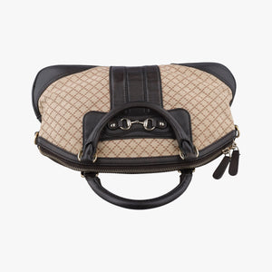 Pre-owned Gucci Horsebit Diamante Beige × Dark Brown Canvas×Leather 247286 handbag | stylenewstar