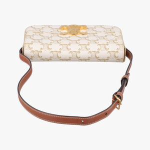 Pre-owned Celine Teen Triomphe White PVC coated canvas shoulderbag | stylenewstar