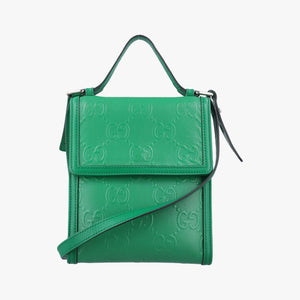 Pre-owned Gucci GG Embossed Messenger Bag Green Leather 625782 shoulderbag | stylenewstar