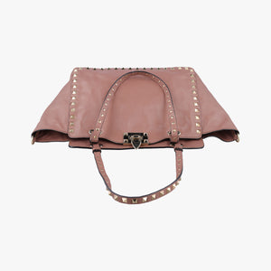 Pre-owned Valentino Rockstud PinkBrown Leather shoulderbag | stylenewstar