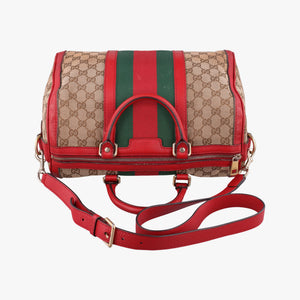 Pre-owned Gucci Sherry Line Beige×Red×Green canvas×leather 247205 shoulderbag | stylenewstar