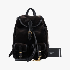 Secondhand Yves Saint Laurent Festival Fringe Backpack Black velour 421943 backpack/rucksack | stylenewstar